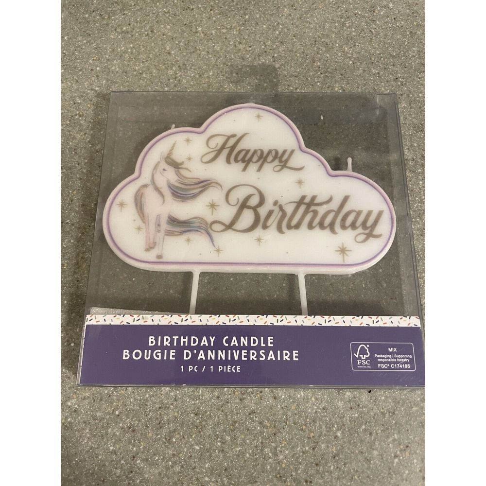 Happy Birthday Unicorn Cake Topper Candle 3 Wick Large Cloud Fairy Tale‎ NEW